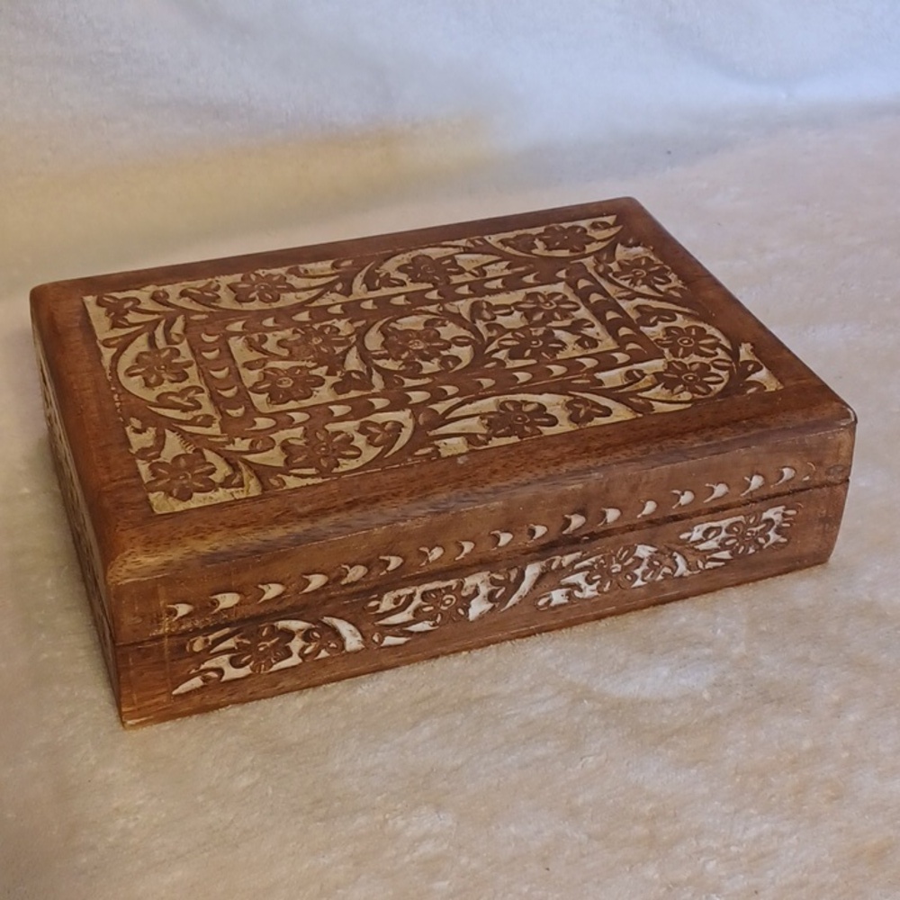 Handcrafted wooden jewelry box hand carved
